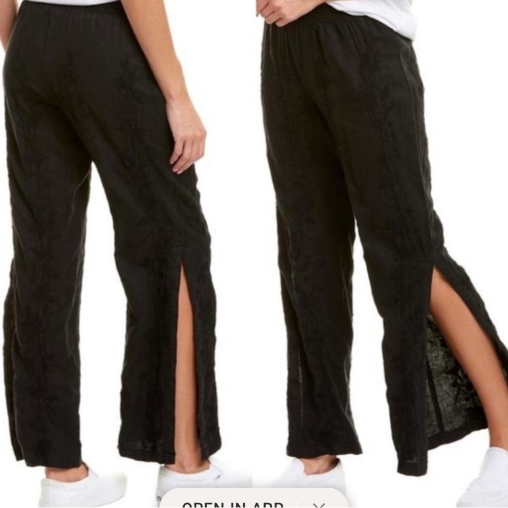 Johnny Was Renee Embroired Side Slit Palazzo Linen Pants Size L